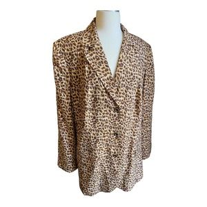 Diane Gilman Women's Button Up Blazer Jacket Size 1X 100% Silk Leopard Print Fun